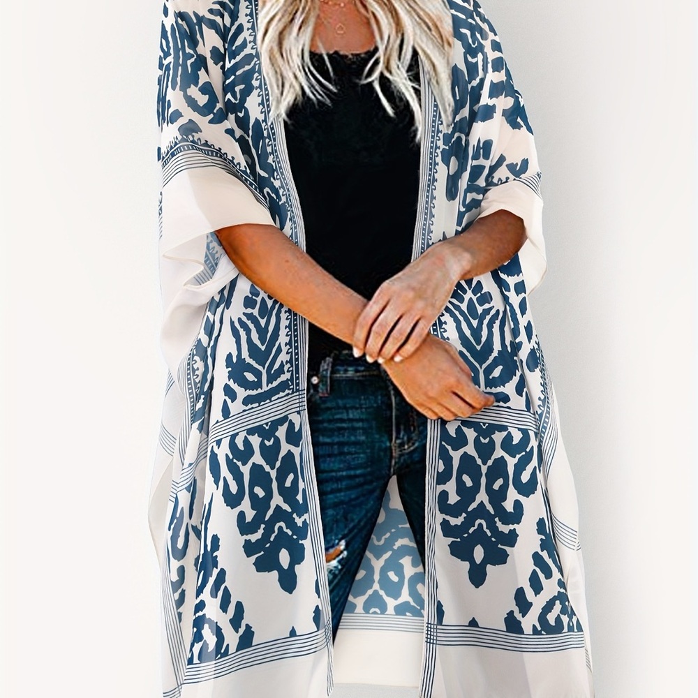 Blue and White Patterned Kimono